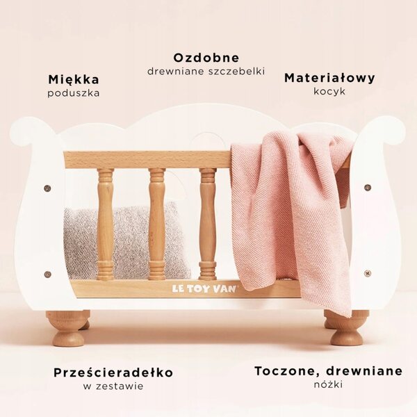 Letto in legno per bambole Le Toy Van con biancheria morbida per bambini sopra 3 anni