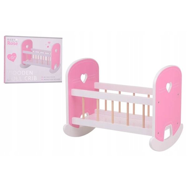 Baby Rose Holzwiege für 35–45 cm große Joueco-Puppen – rosa und weiß