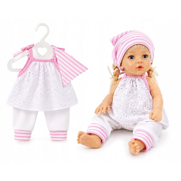 Bekleidungsset für 30–35 cm große Puppen: besticktes Kleid, Hose und Schal