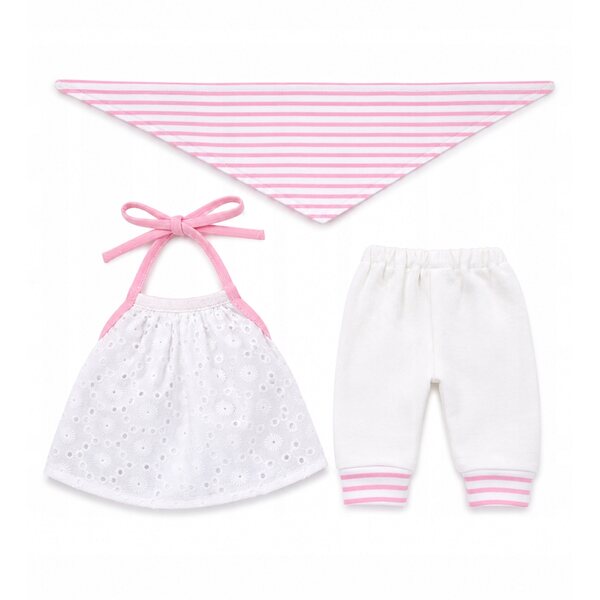 Bekleidungsset für 30–35 cm große Puppen: besticktes Kleid, Hose und Schal