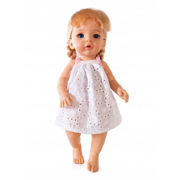 Bekleidungsset für 30–35 cm große Puppen: besticktes Kleid, Hose und Schal