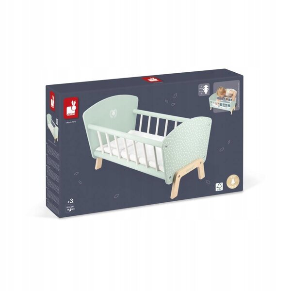 Janod Lettino in Legno per Bambole fino a 42 cm con Cuscino e Materassino