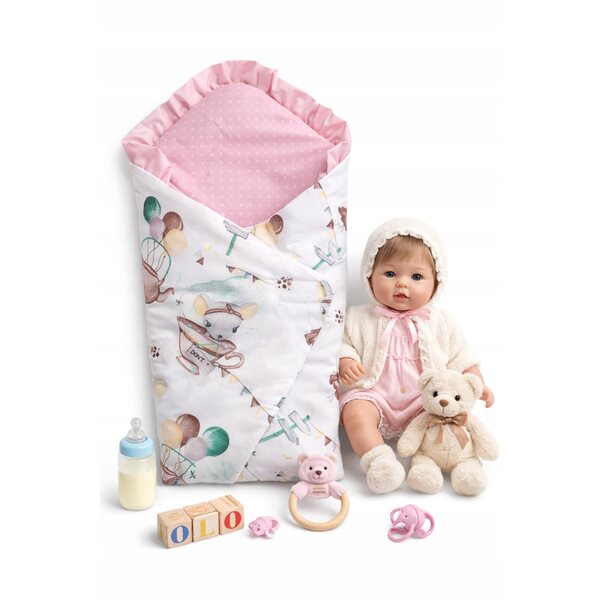 ZESTAW PREMIUM pościel + becik "MYSZ FILIŻANKA" - lalka 40 45 cm
