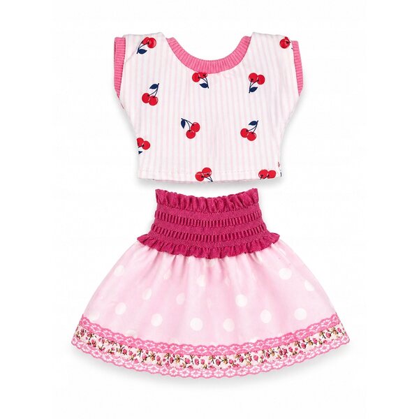 Komplettes Kleidungsset für 30–35 cm große Puppen – Kirschbluse und Rock