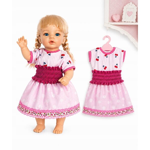 Komplettes Kleidungsset für 30–35 cm große Puppen – Kirschbluse und Rock