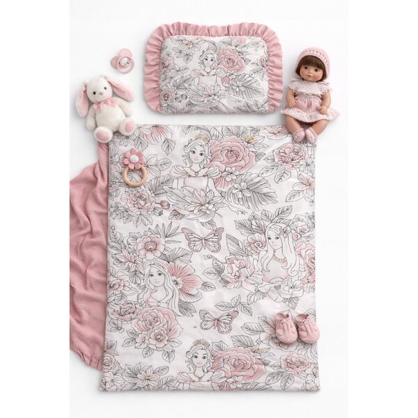 Großes Set mit Babytrage und Bettwäsche für Reborn-Puppe „Princess Flower“ 50 cm