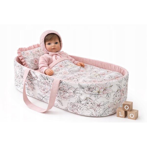 Großes Set mit Babytrage und Bettwäsche für Reborn-Puppe „Princess Flower“ 50 cm