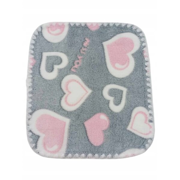 Soffice coperta double face misura 29 cm con cuori grigi, morbida e delicata