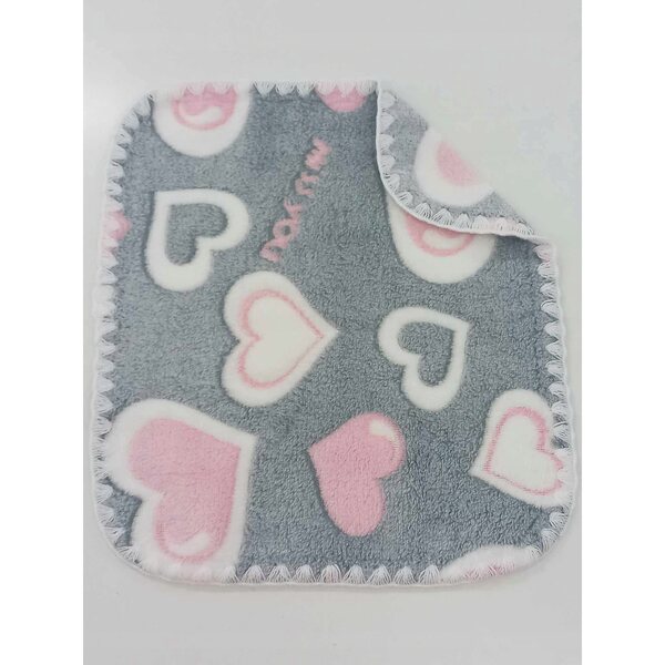 Soffice coperta double face misura 29 cm con cuori grigi, morbida e delicata