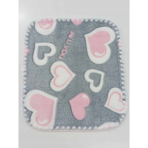 Soffice coperta double face misura 29 cm con cuori grigi, morbida e delicata