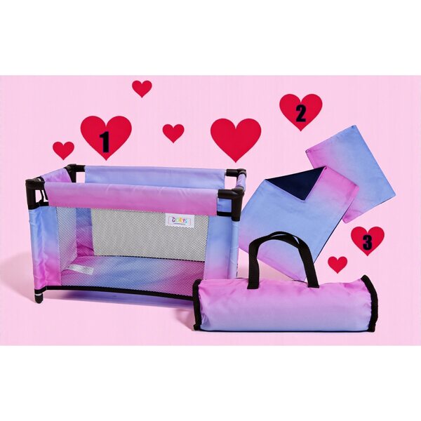 Grande lettino per bambole Doris con borsa e biancheria da letto 52 cm