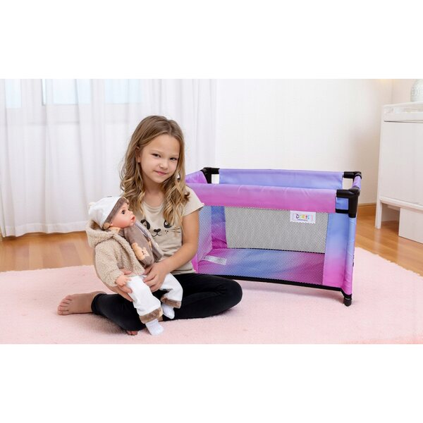 Grande lettino per bambole Doris con borsa e biancheria da letto 52 cm
