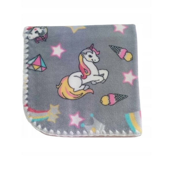 Doppelseitige Minky-Fleecedecke mit Einhornmotiv, 50x50 cm