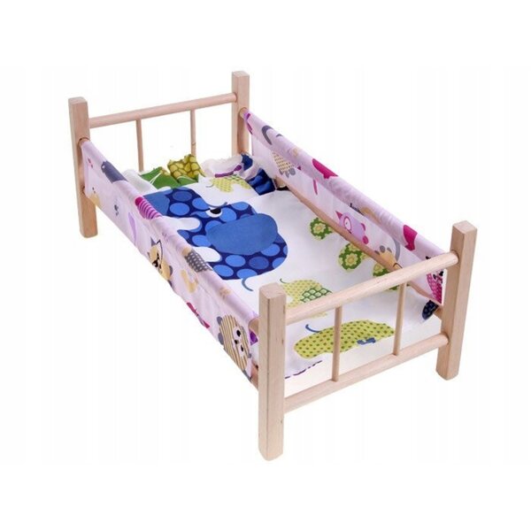 DREWNIANE ŁÓŻECZKO DLA LALEK 50 CM + PODUSZKA POŚCIEL