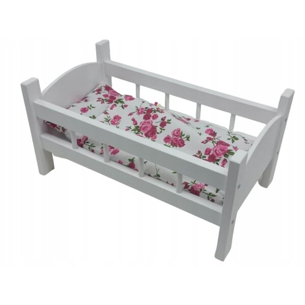 Lettino in legno bianco per bambole con set letto 3 pezzi, 54x31x27 cm