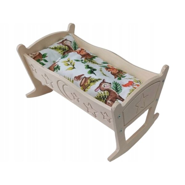 Culla per bambola incisa con biancheria da letto 39,5x25x24 cm, in legno, da dipingere