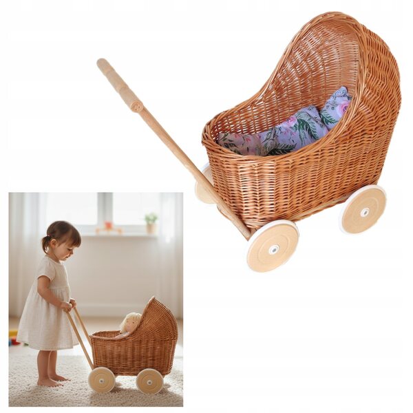 Puppenwagen aus Korbgeflecht mit Bettwäsche – ein umweltfreundliches, stabiles und natürliches Geschenk