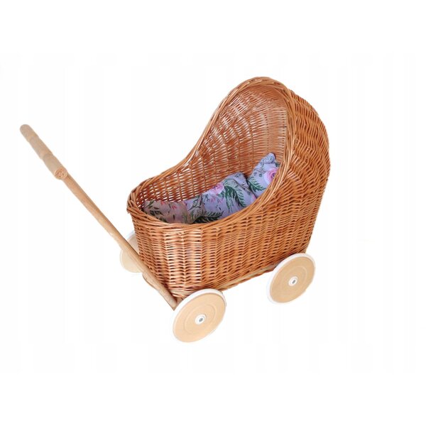 Rieten poppenwagen met beddengoed - een milieuvriendelijk, stabiel en natuurlijk cadeau