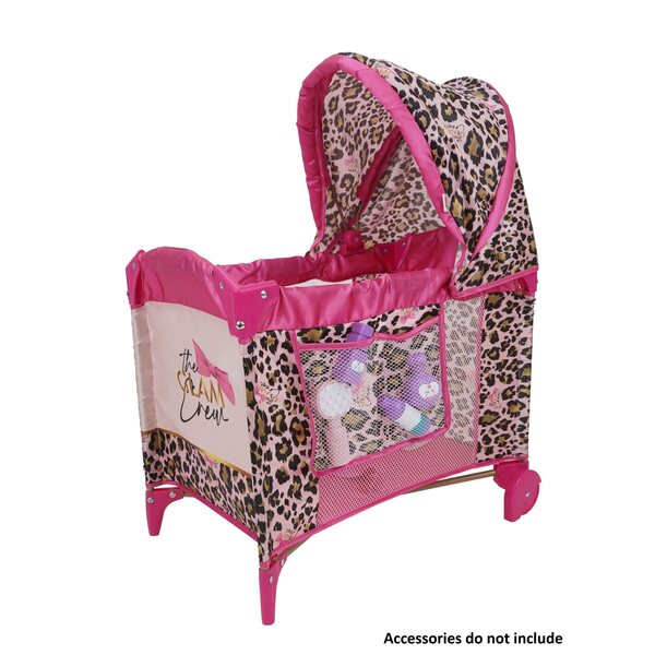 Letto da viaggio per bambole con zanzariera e tasca laterale, fino a 41 cm