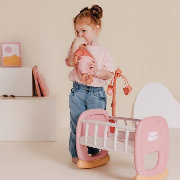 Culla e lettino rosa per bambole Baby Nurse con giostrina manuale Smoby