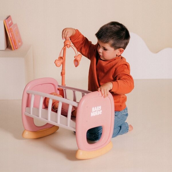 Culla e lettino rosa per bambole Baby Nurse con giostrina manuale Smoby