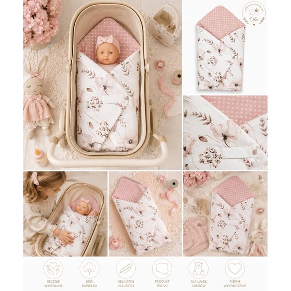 Becik für Puppen 30-35 cm Pink Collection, rosa mit Rüschen Pracownia Krawiecka Olo