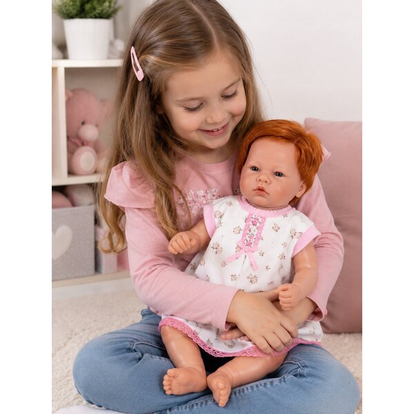 Abito in pizzo rosa per bambole 40-45 cm con motivo floreale