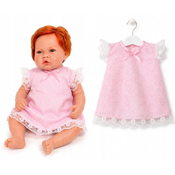 Elegantes rosa Kleid mit Spitze für Puppen 40-45 cm, handgefertigt
