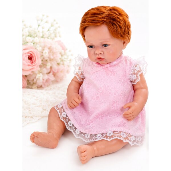 Elegantes rosa Kleid mit Spitze für Puppen 40-45 cm, handgefertigt