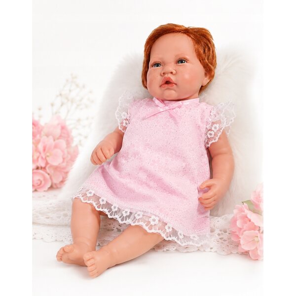 Elegantes rosa Kleid mit Spitze für Puppen 40-45 cm, handgefertigt