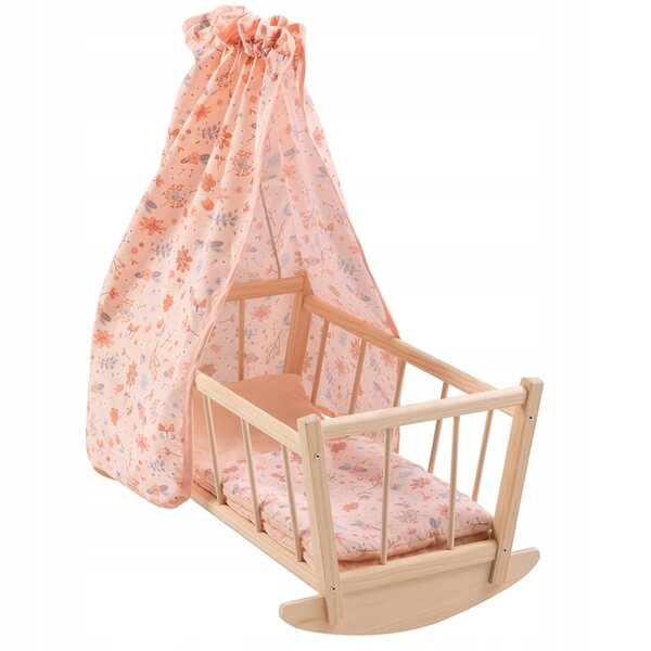 Culla in legno per bambole Mini Flowers con tessuto floreale 50 cm