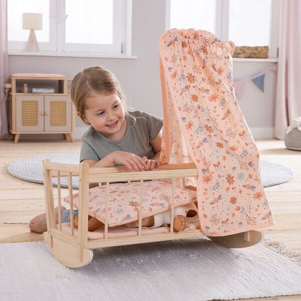 Culla in legno per bambole Mini Flowers con tessuto floreale 50 cm
