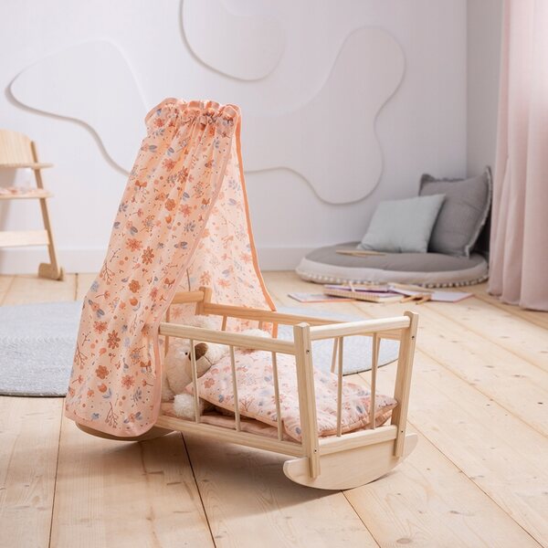 Culla in legno per bambole Mini Flowers con tessuto floreale 50 cm