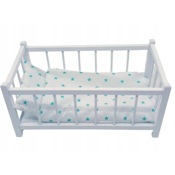 Letto Bianco in Legno per Bambole con Completo Letto 3 Pezzi in Cotone