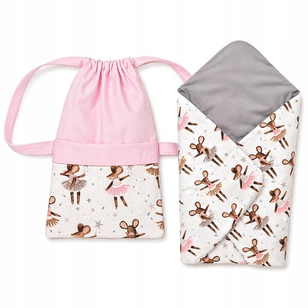 Komplettes Becik- und Torf-Set für Puppen bis 45 cm mit Ballerina-Maus-Motiv