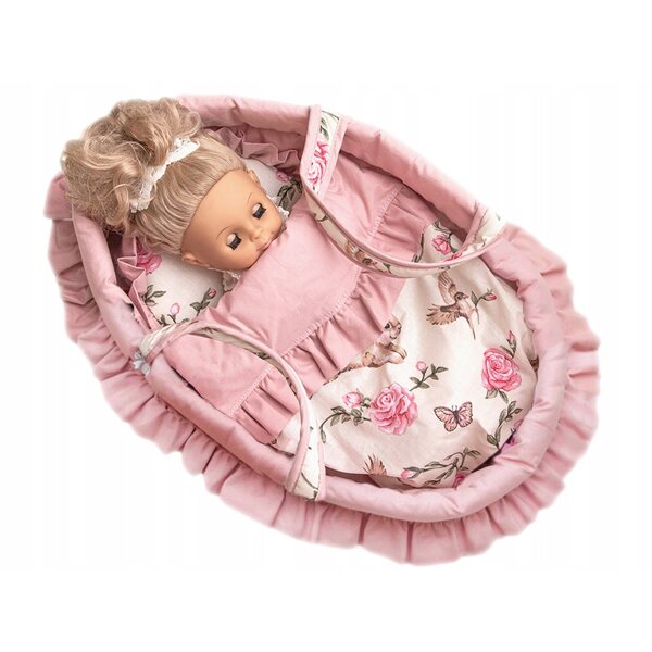 Lettino per bambole Liliowomi con biancheria Bunnies ecru e rosa 45 cm