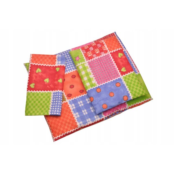 Mehrfarbiges Patchwork-Leinen für Puppenbett und Kinderwagen – 3 Stück