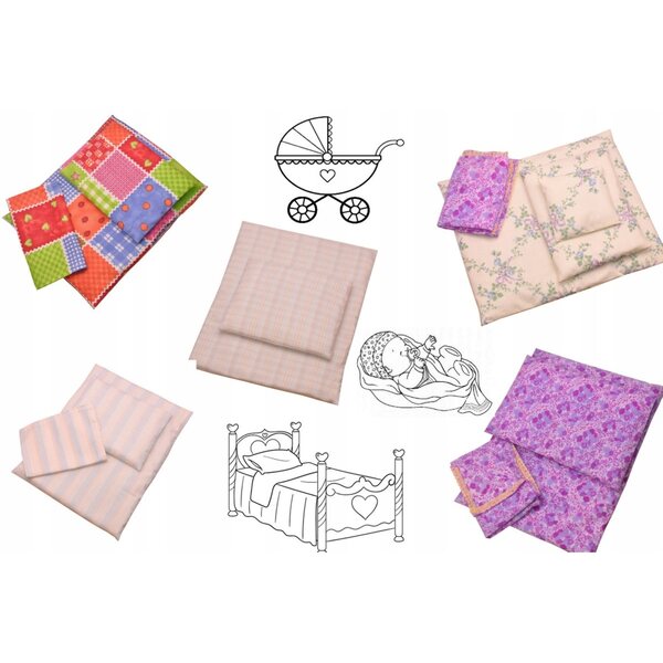 Mehrfarbiges Patchwork-Leinen für Puppenbett und Kinderwagen – 3 Stück