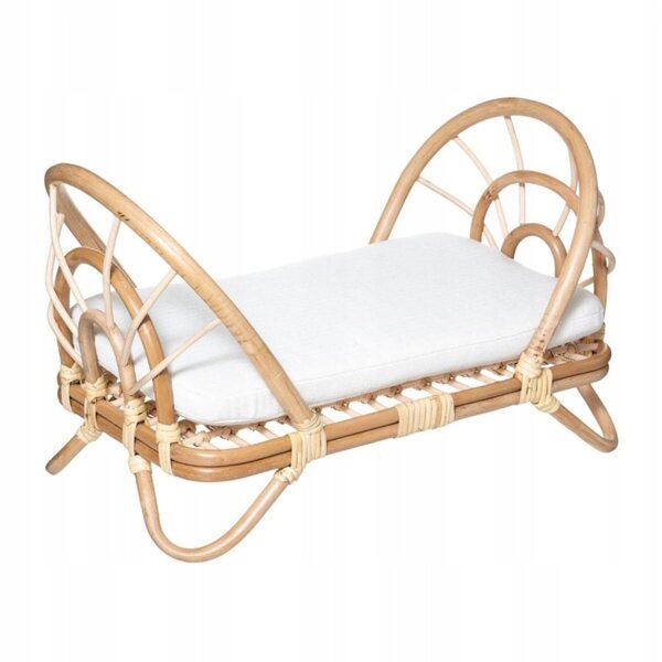 Boho-Kinderbett aus natürlichem Rattan für Puppen, Öko-Spielzeug für Kinderzimmer