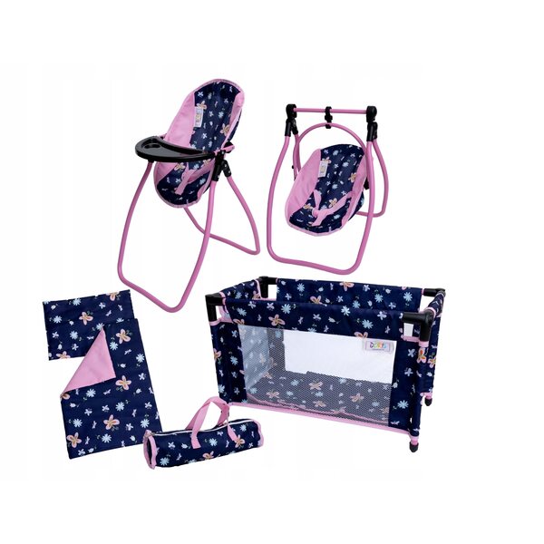 4in1 Set DORIS für Puppen: Kinderbett, Hochstuhl, Schaukel und Bettwäsche