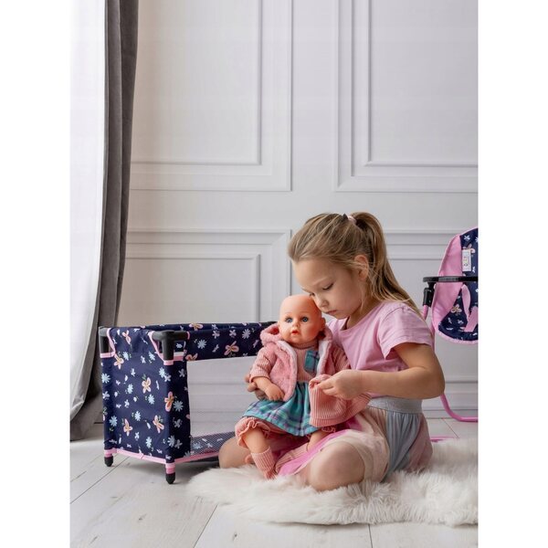4in1 Set DORIS für Puppen: Kinderbett, Hochstuhl, Schaukel und Bettwäsche