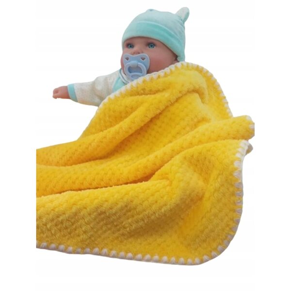 Coperta per bambole double-face, soffice, gialla con motivo di ananas, 50x53 cm