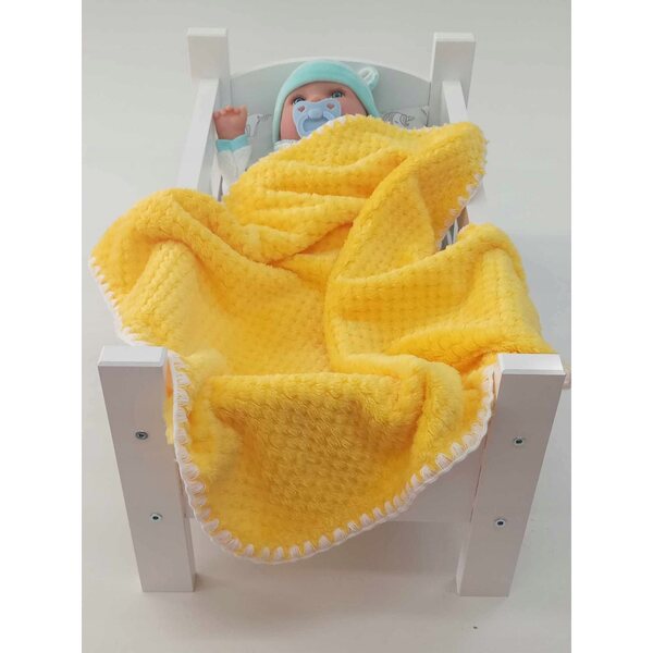 Coperta per bambole double-face, soffice, gialla con motivo di ananas, 50x53 cm