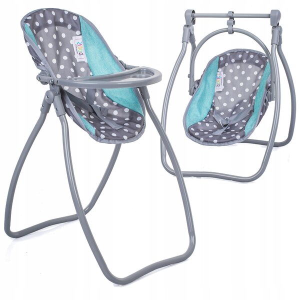 DORIS 3 in 1 Set: Kinderbett, Hochstuhl und Schaukel für Puppen bis 45 cm