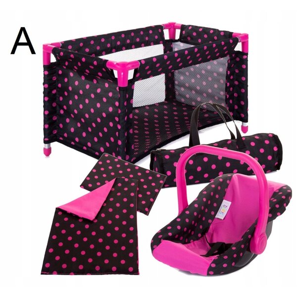 Letto da viaggio per bambole Doris con borsa e seggiolino per bambole fino a 45 cm