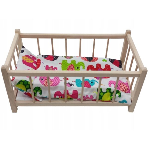 Letto per bambole in legno con biancheria da letto double face e materasso 49x26,5 cm
