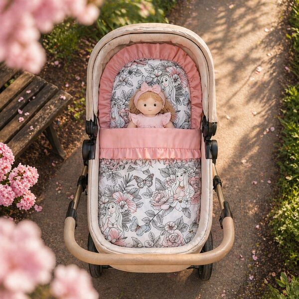 Pink Princess Ruffle Doll-beddengoedset gemaakt van premium katoen
