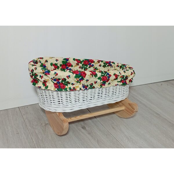 Puppenbett aus Korbgeflecht in Ecru mit Bettwäsche – polnisches Produkt