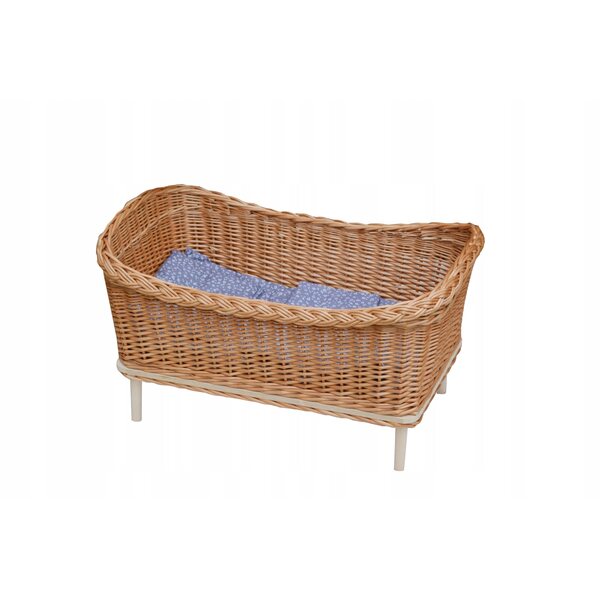 Letto in vimini per bambole naturale con tessuto grigio floreale per bambini