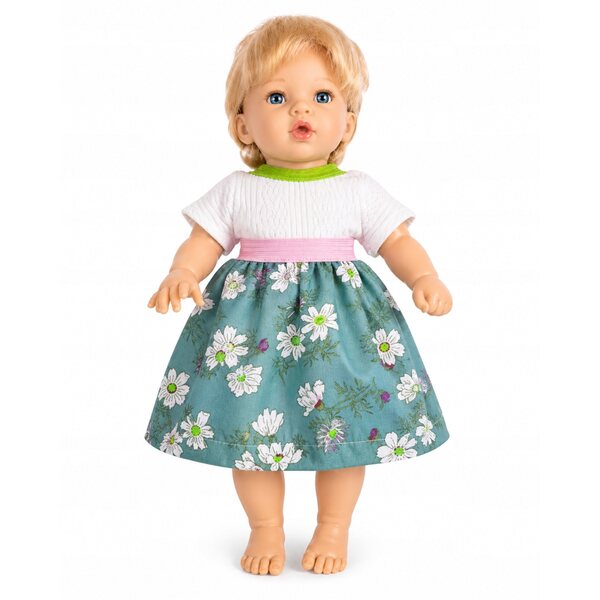 Komplettes Kleidungsset für 30–35 cm große Puppen: grüne Blumenbluse und Rock
